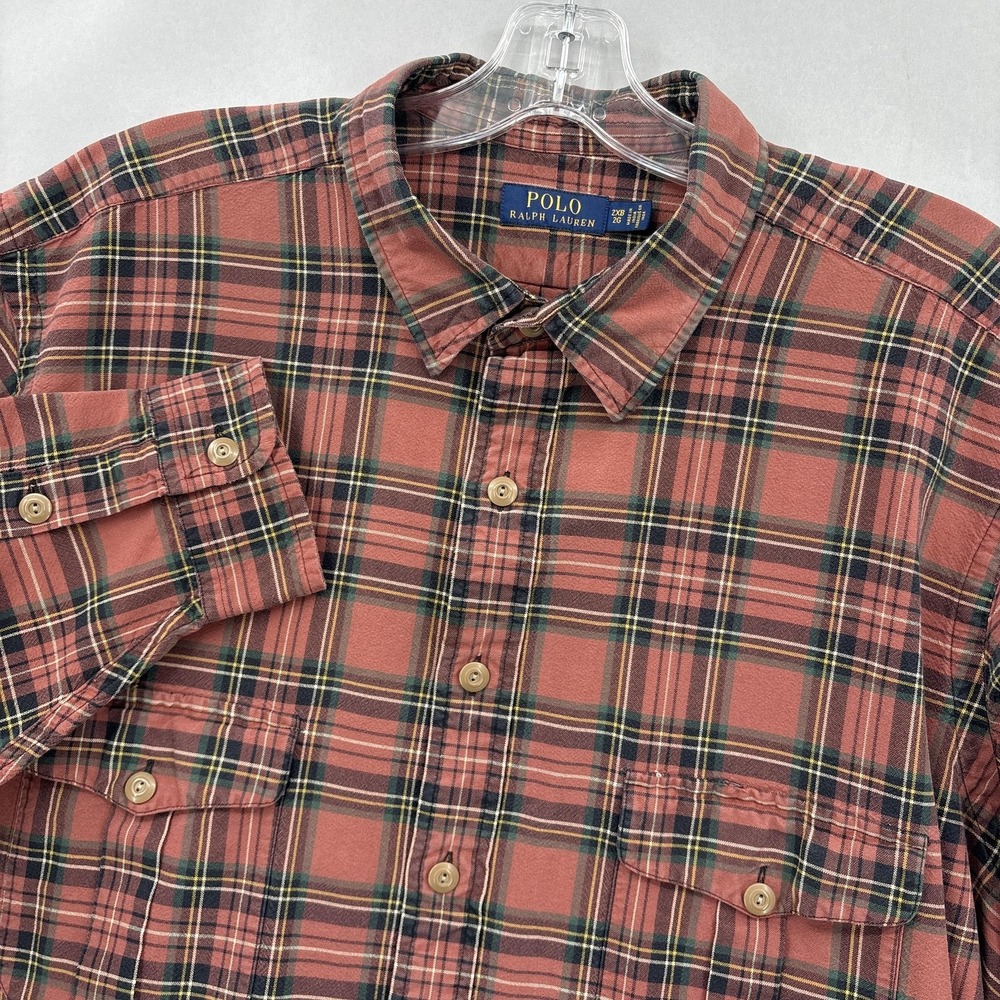 Polo Ralph Lauren Shirt Mens 2XL Big 2XB Red Plaid Tartan Button Up Workshirt